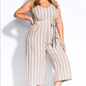 NWT City Chic Tan & White Vertical Stripe Romper